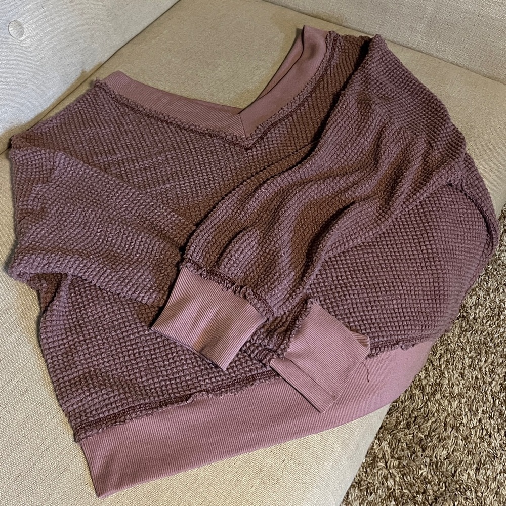 Vneck Mauve Waffle Shirt